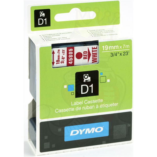 Picture of DYMO D1 LABEL CASSETTE ORIGINAL 45805 19MM RED ON WHITE